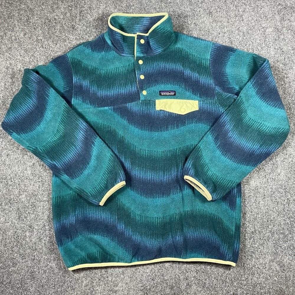 Patagonia Synchilla Snap-T Fleece Pullover Jacket Size Large Blue Aurora Waves